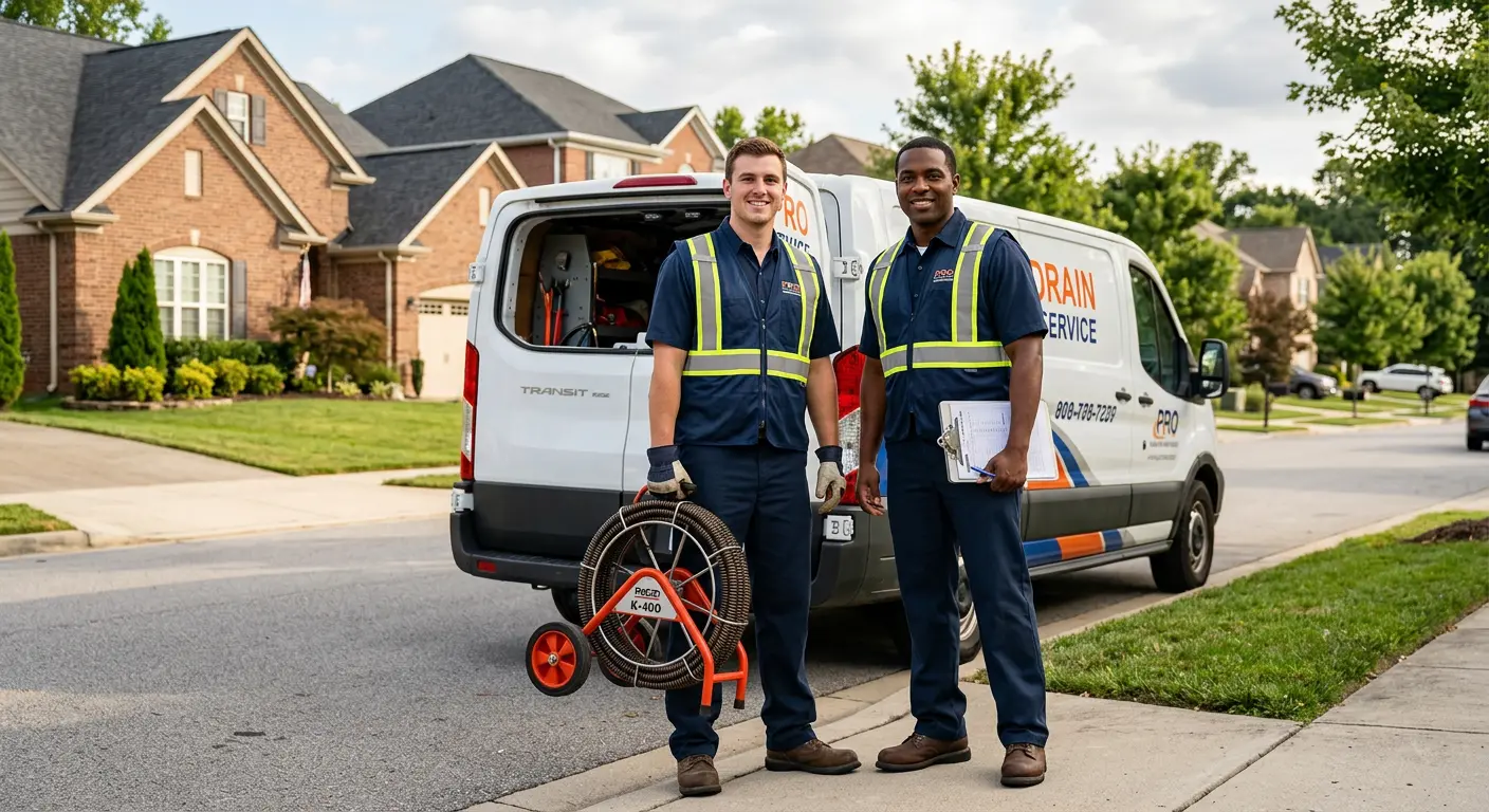 Sewer and drain service team with equipment ready for work in Racine